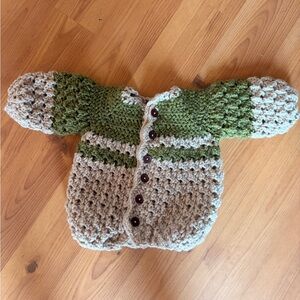 Handmade Green and Beige Baby Crochet Cardigan